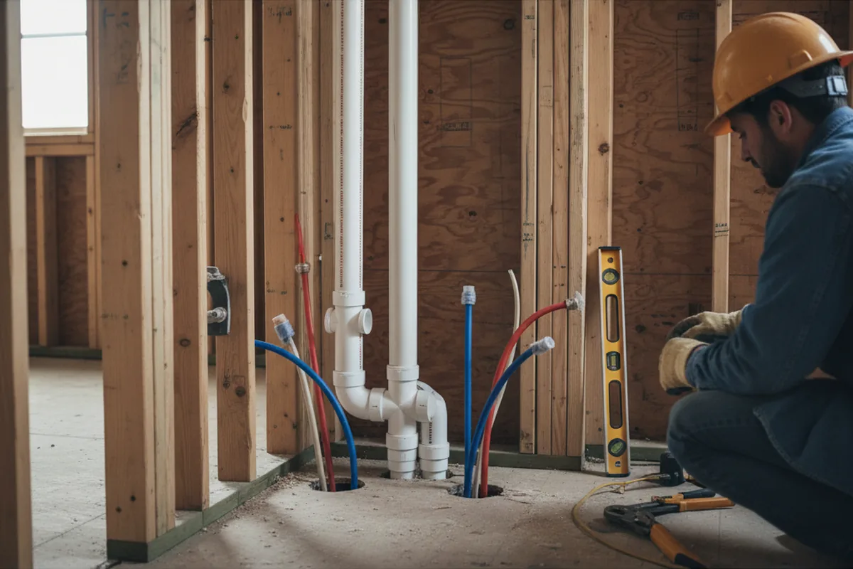 Drain and supply rough-in during Sump Pump Repair in Frazeysburg